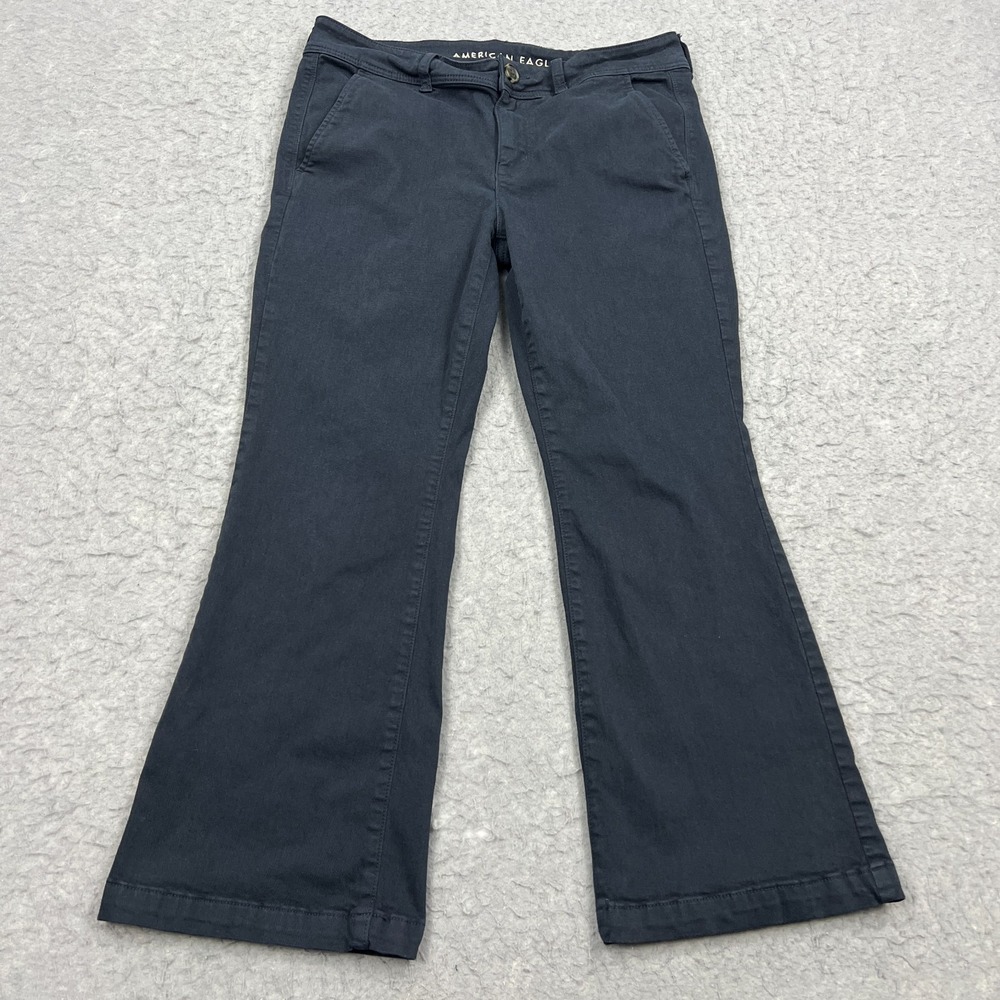 American Eagle Kick Boot Pants Women's 12 X-Short Dark Blue Cotton Twill Stretch